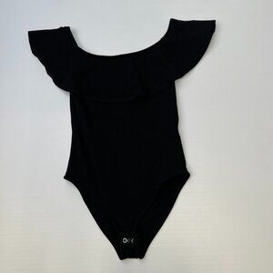 Topshop Bodysuit Women 4 Short Sleeve Shirt Elastic Top Ruffle Fringe Core Ex